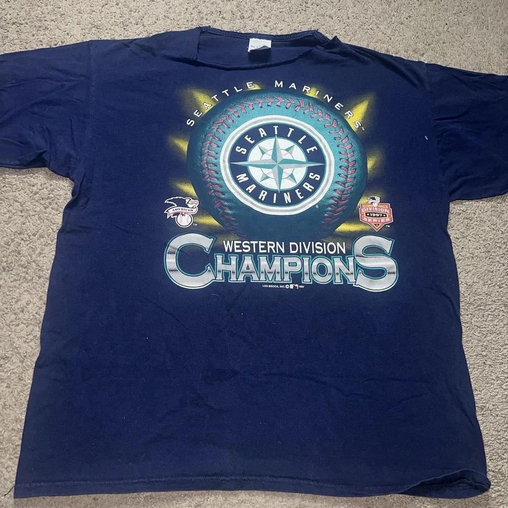 Vintage 1997 Seattle Mariners Western Division Champions T-Shirt Men's 2XL - Picture 2 of 8